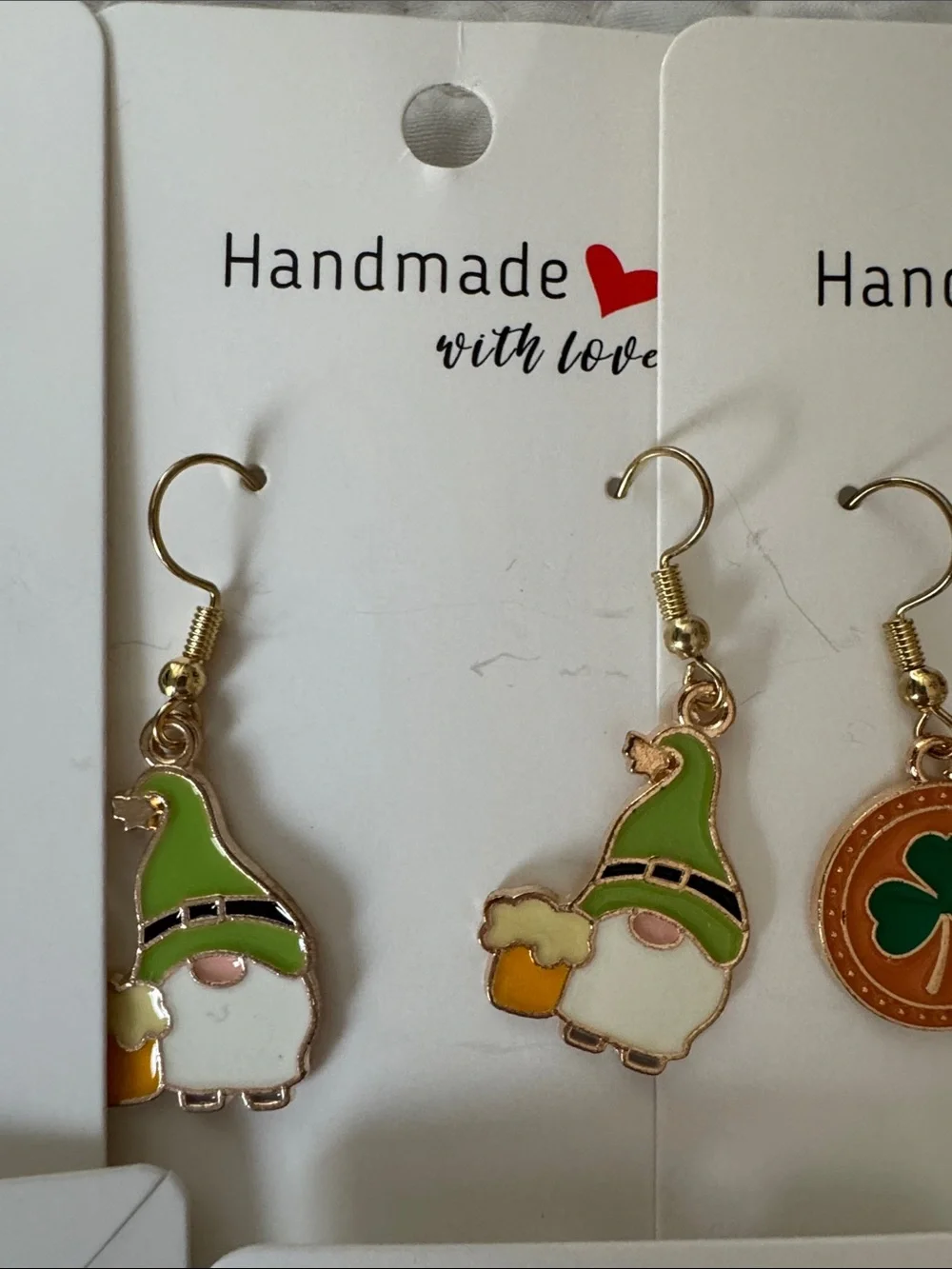 Bulk- Handmade Irish Flag & Shamrock Earrings - Green, White, Orange - Picture 9 of 10